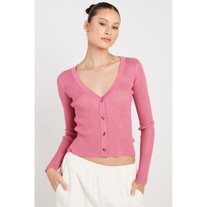Araminta James Ribbed Cardigan Sweater XS Pink Babydoll Coquette‎ Preppy Stretch